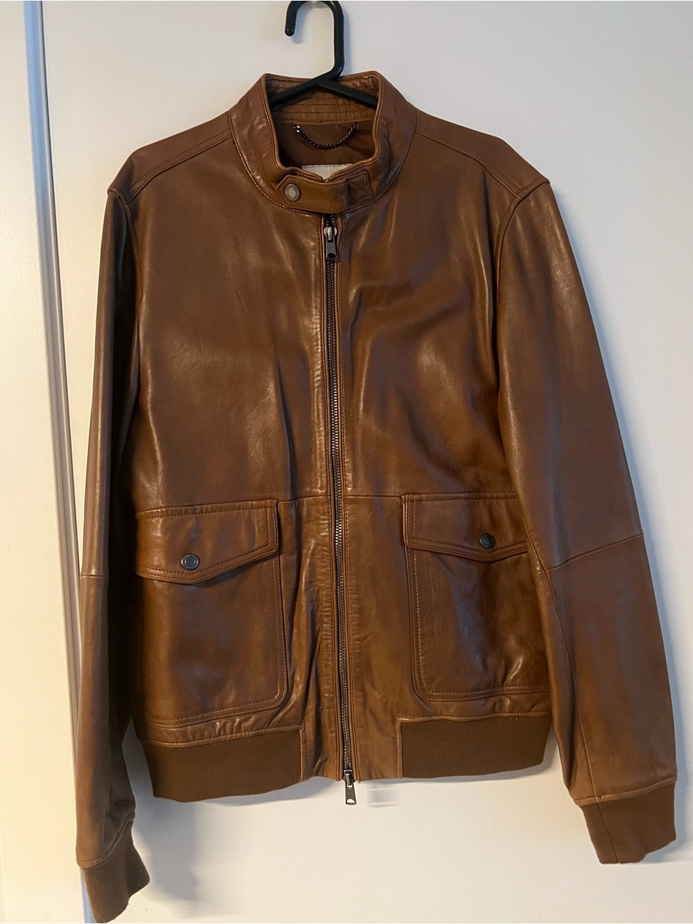 Mango Men's Tan Leather Bomber Jacket